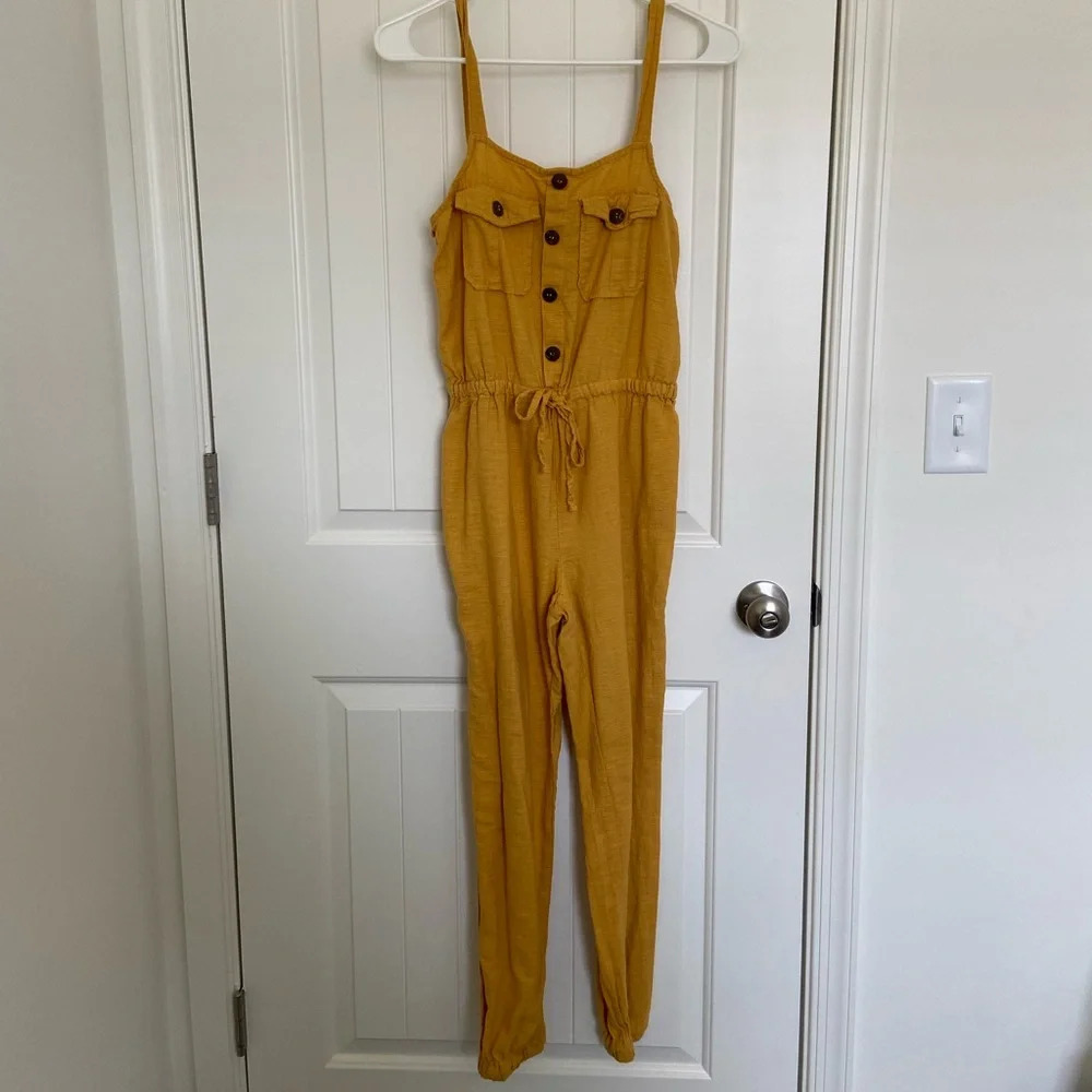 Hot Kiss women’s yellow cinched waist jumpsuit — small